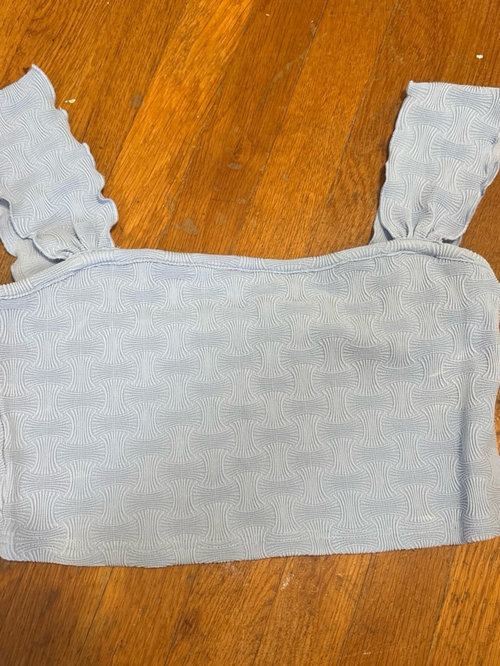 Cider Pale Blue Textured Square-Neck Crop Top